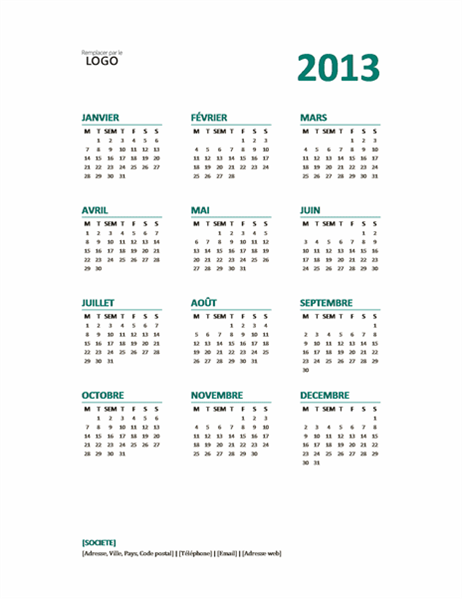 Calendrier annuel 2013 Calendrier annuel 2013