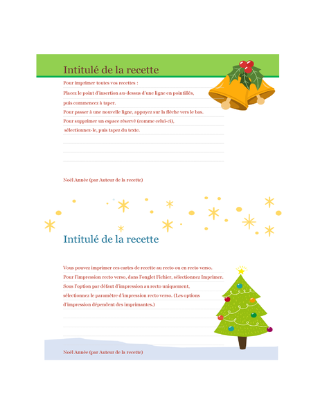 Cartes de recettes (conception Esprit de Noël, 2 par page, pour support Avery 5889) Cartes de recettes (conception Esprit de Noël, 2 par page, pour support Avery 5889)