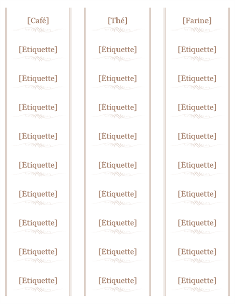 Étiquettes de bocal (conception Ustensile, 30 par page, fonctionne avec Avery 5160) Étiquettes de bocal (conception Ustensile, 30 par page, fonctionne avec Avery 5160)