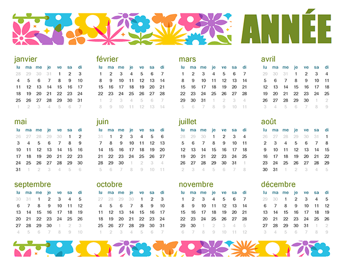 Calendrier ludique pour toute année Calendrier ludique pour toute année