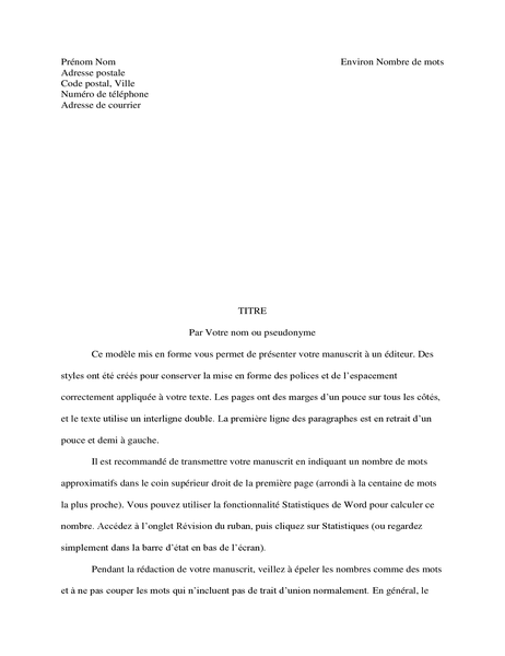Format de manuscrit Format de manuscrit