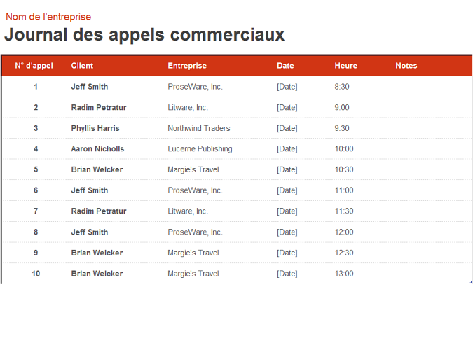 Journal des appels commerciaux et organisateur Journal des appels commerciaux et organisateur