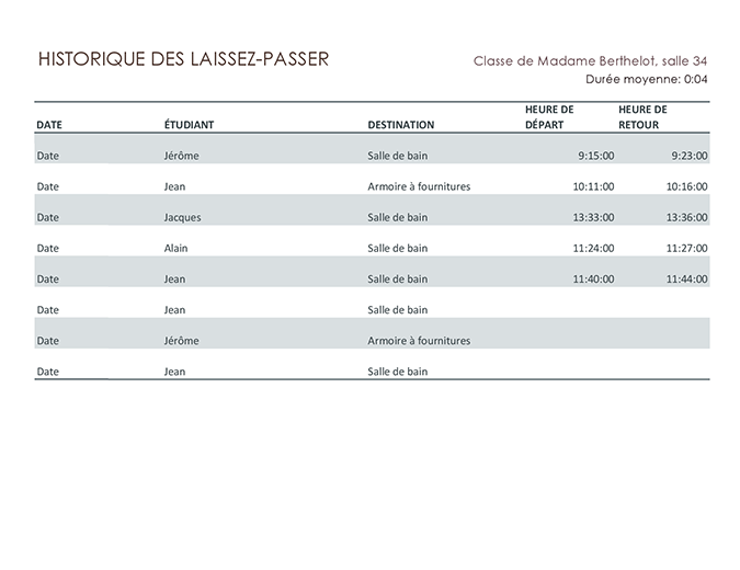 Journal des laissez-passer des étudiants Journal des laissez-passer des étudiants