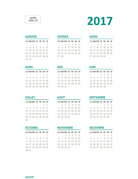 Calendrier 2017 sur une page (lun-dim) Calendrier 2017 sur une page (lun-dim)