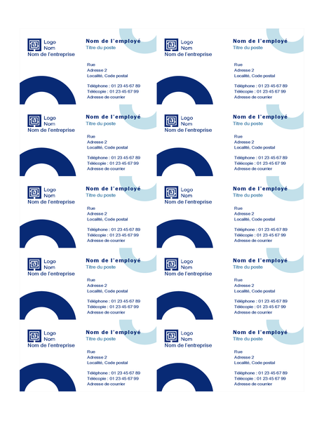 Cartes de visite (conception Arc, 10 par page) Cartes de visite (conception Arc, 10 par page)