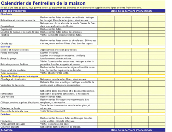 Planning Entretien Maison | Ventana Blog