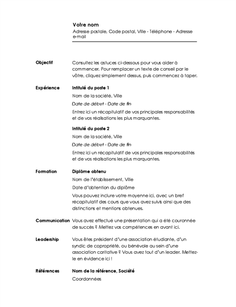 CV chronologique (conception Minimaliste) CV chronologique (conception Minimaliste)