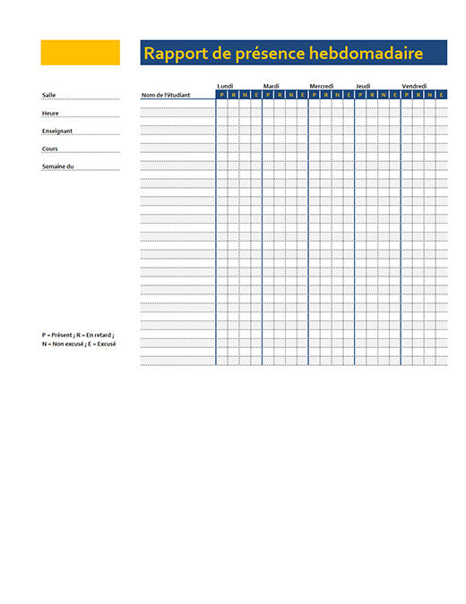 Feuille de présence hebdomadaire