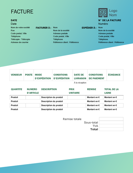 Facture client (création Dégradé vert) Facture client (création Dégradé vert)