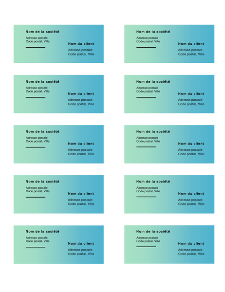 Étiquettes d’expédition (conception avec dégradé de verts, 10 par page, pour support Avery 5163) Étiquettes d’expédition (conception avec dégradé de verts, 10 par page, pour support Avery 5163)