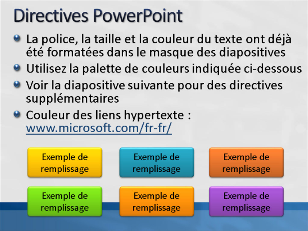 Exemples de diapositives de présentation (conception Blanc avec barre bleue) Exemples de diapositives de présentation (conception Blanc avec barre bleue)