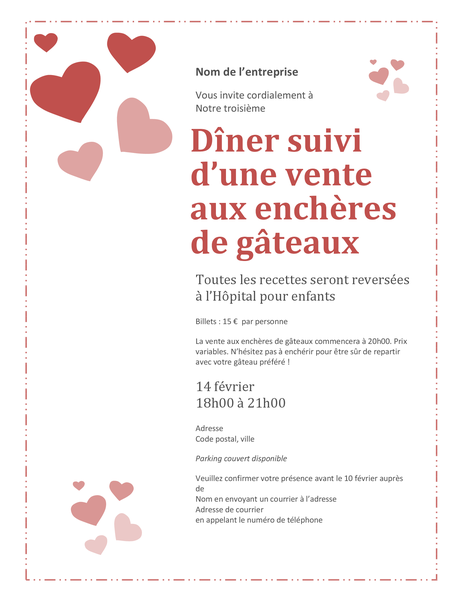 Invitation à une vente aux enchères de gâteaux pour la Saint-Valentin Invitation à une vente aux enchères de gâteaux pour la Saint-Valentin