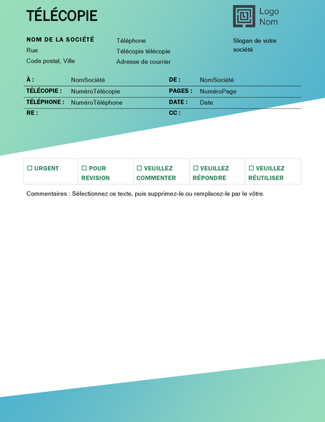 Page de garde de télécopie (conception avec dégradé de verts) Page de garde de télécopie (conception avec dégradé de verts)