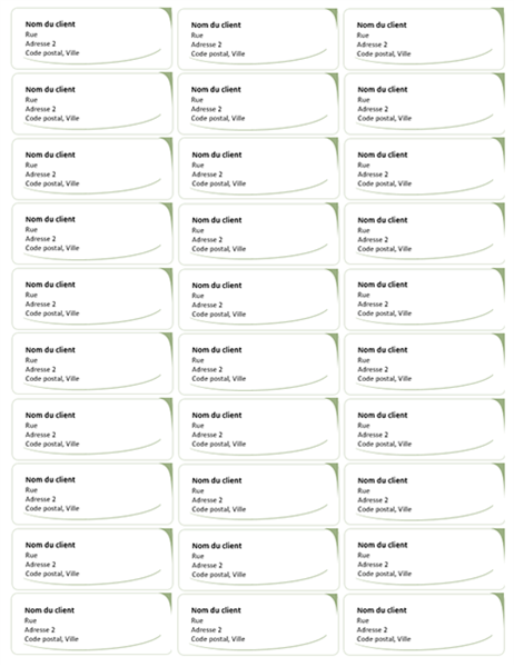 Étiquettes de publipostage (conception Vague verte, 30 par page) Étiquettes de publipostage (conception Vague verte, 30 par page)