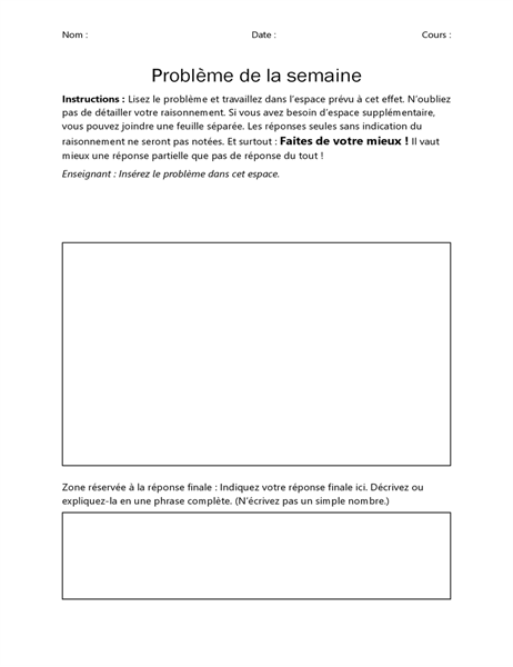 Problème de la semaine Problème de la semaine
