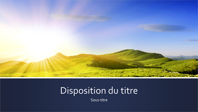 Présentation avec bandes bleues et photo de lever de soleil sur une montagne (grand écran) Présentation avec bandes bleues et photo de lever de soleil sur une montagne (grand écran)