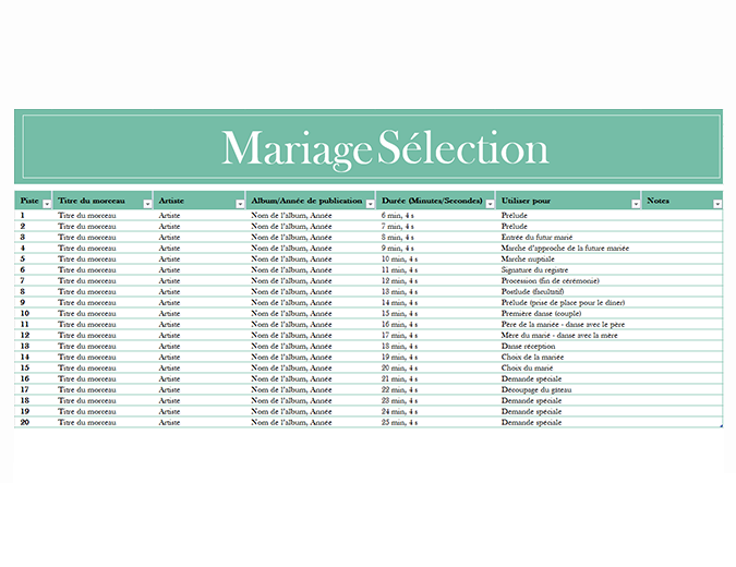 Sélection musicale pour un mariage Sélection musicale pour un mariage
