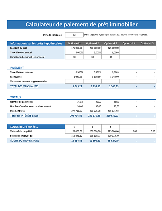 Calculateur de paiement pour les prêts hypothécaires Calculateur de paiement pour les prêts hypothécaires