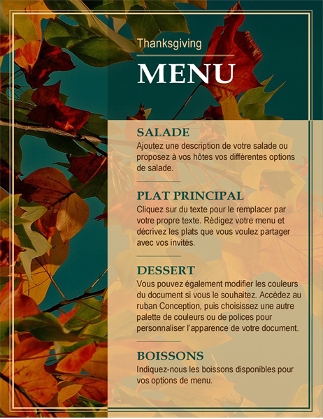 Prospectus Menu de Thanksgiving Feuilles d’automne Prospectus Menu de Thanksgiving Feuilles d’automne