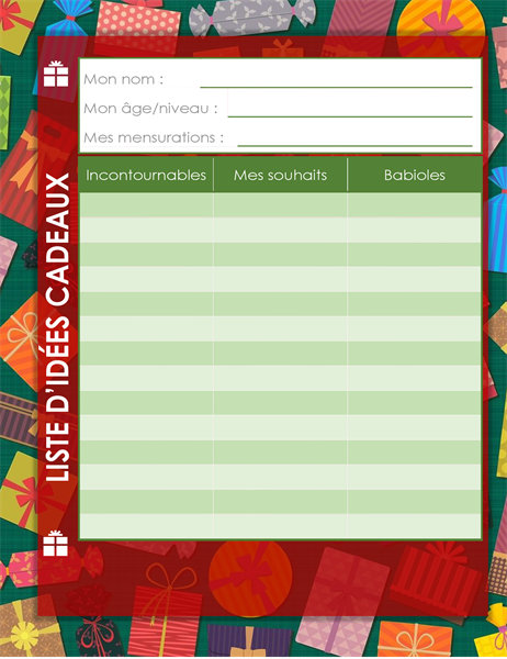 Liste de cadeaux de Noël (pour enfants) Liste de cadeaux de Noël (pour enfants)