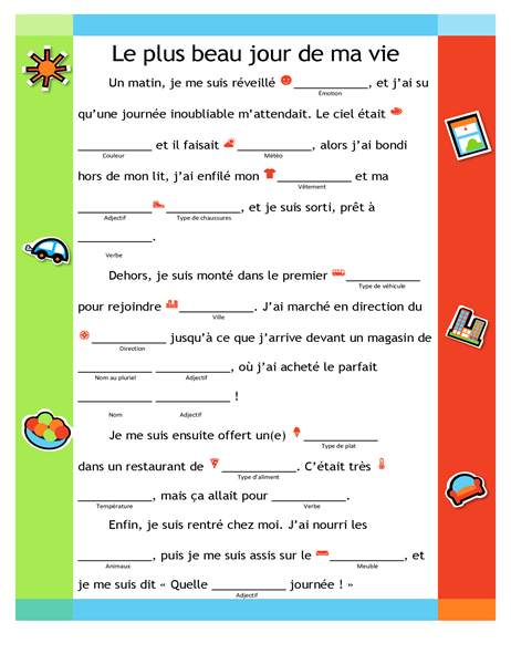 Histoire rigolote à compléter Histoire rigolote à compléter