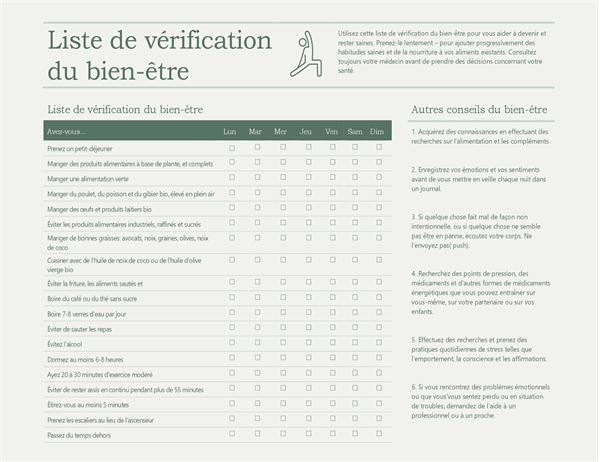 Lista de comprobación para el bienestar Lista de comprobación para el bienestar