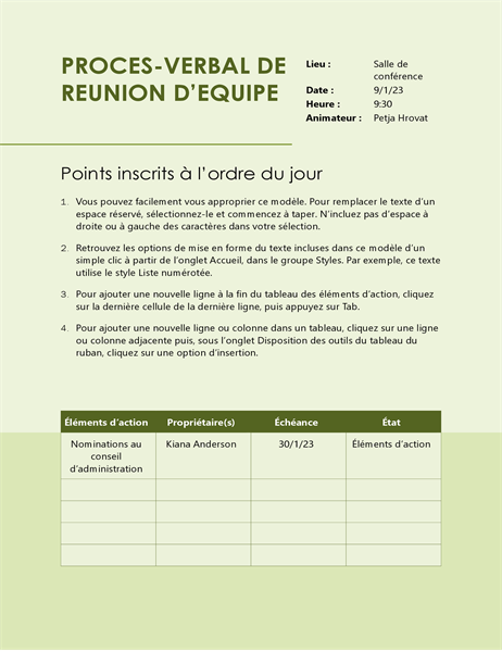 Compte rendu de réunion classique