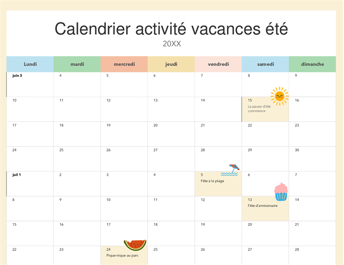 Calendrier des vacances d’été Calendrier des vacances d’été