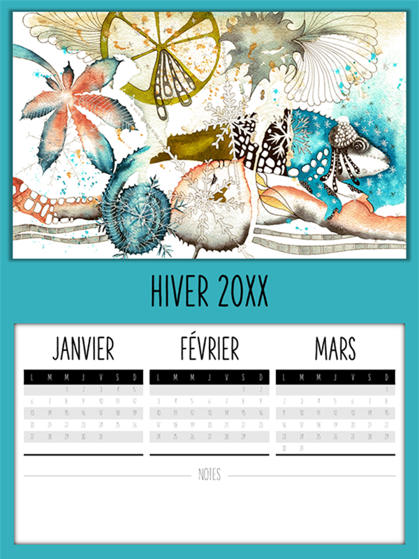 Calendrier trimestriel Caméléon Calendrier trimestriel Caméléon