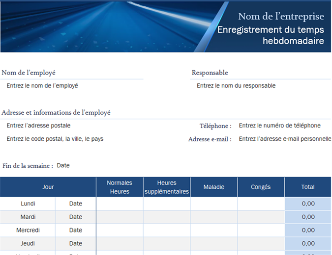 Enregistrement du temps hebdomadaire pour les petites entreprises Enregistrement du temps hebdomadaire pour les petites entreprises