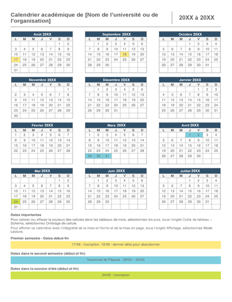 Calendrier année scolaire Calendrier année scolaire