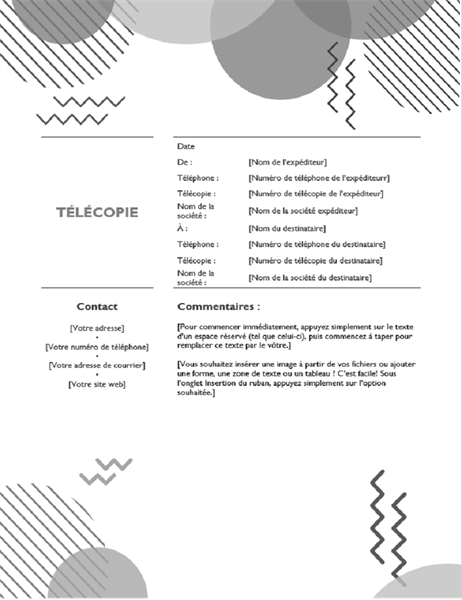 Page de garde de télécopie des années quatre-vingt, N&B Page de garde de télécopie des années quatre-vingt, N&B