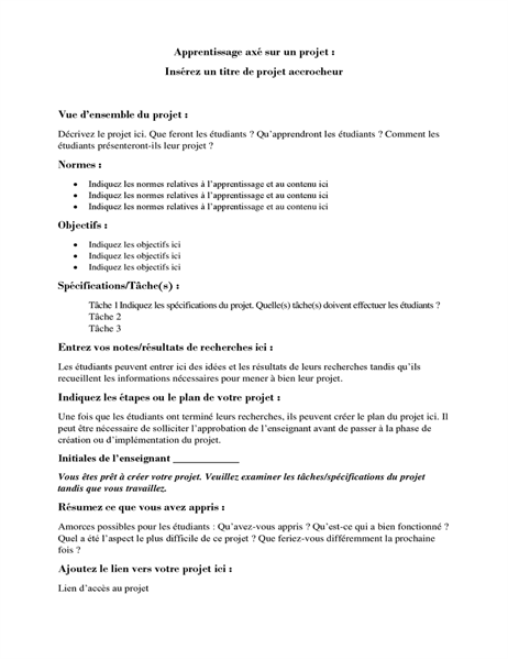 Apprentissage axé sur un projet Apprentissage axé sur un projet