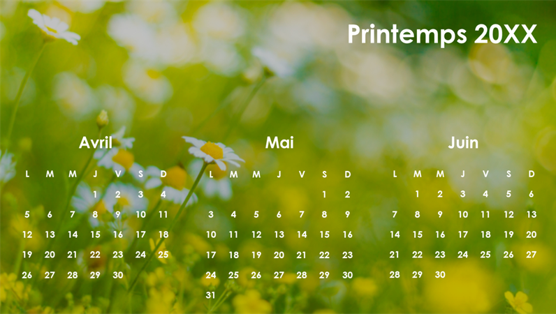 Calendrier trimestriel Saisons Calendrier trimestriel Saisons