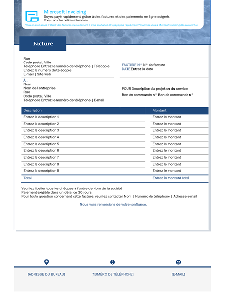 Facture de service avec Microsoft Invoicing Facture de service avec Microsoft Invoicing
