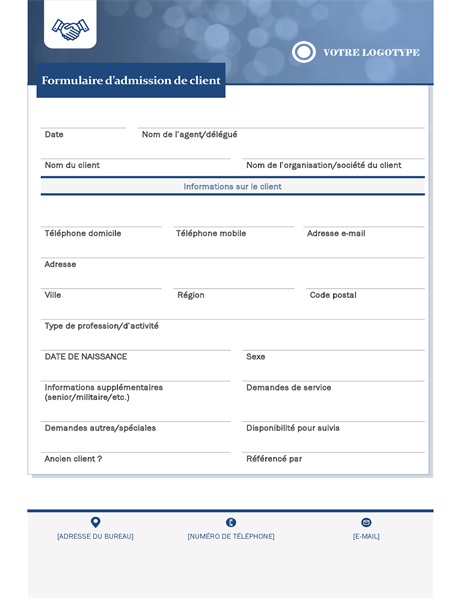 Formulaire d’admission de client pour petite entreprise Formulaire d’admission de client pour petite entreprise