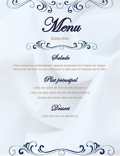 Menu parchemin pour dîner Menu parchemin pour dîner