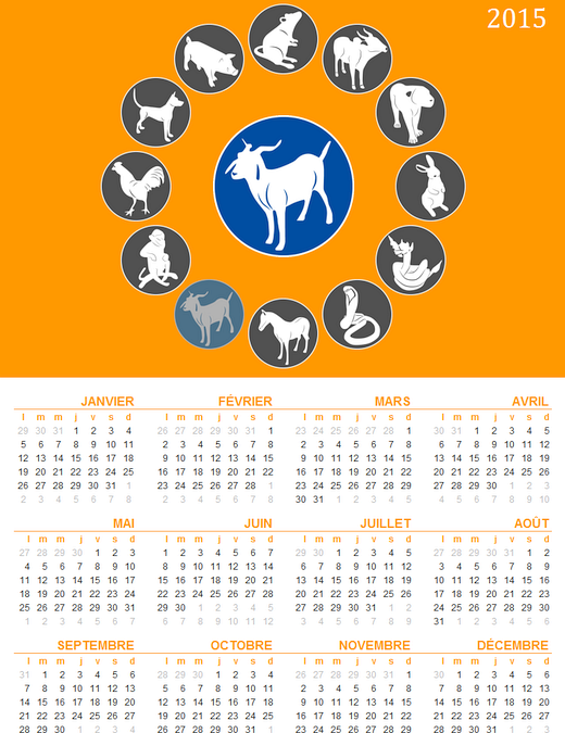 Calendrier perpétuel avec les signes du zodiaque oriental (Lun-Dim) Calendrier perpétuel avec les signes du zodiaque oriental (Lun-Dim)