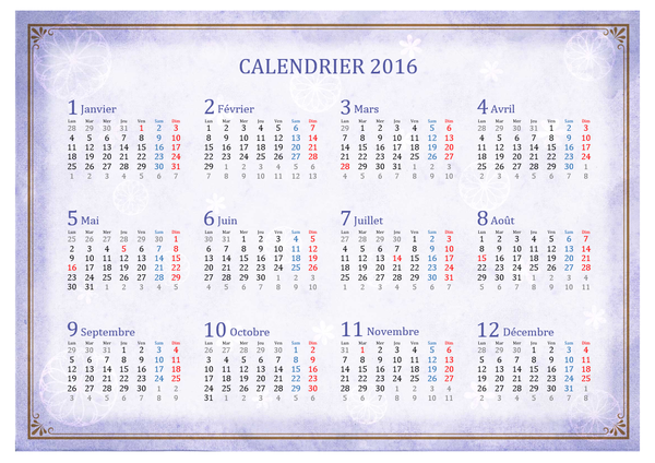 Calendrier mensuel 2016 avec vue annuelle, style oriental (Lun-Dim) Calendrier mensuel 2016 avec vue annuelle, style oriental (Lun-Dim)