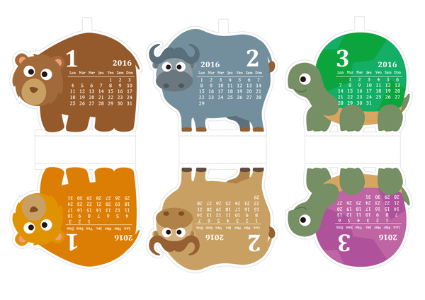 Calendrier 2016 coloré avec des animaux (calendrier mensuel, Lun-Dim) Calendrier 2016 coloré avec des animaux (calendrier mensuel, Lun-Dim)