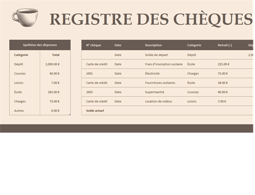 Registre de chèques Registre de chèques