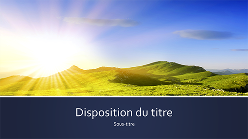 Présentation avec bandes bleues et photo de lever de soleil sur une montagne (grand écran) Présentation avec bandes bleues et photo de lever de soleil sur une montagne (grand écran)