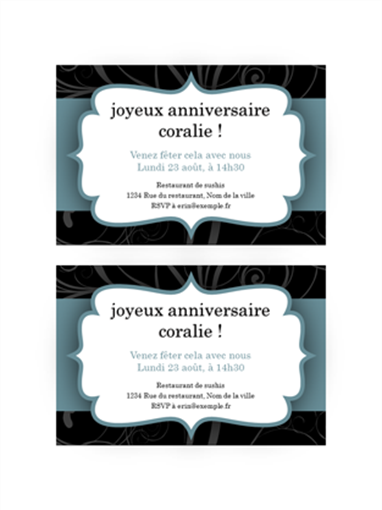 Invitation à une fête (conception « ruban bleu », 2 par page) Invitation à une fête (conception « ruban bleu », 2 par page)