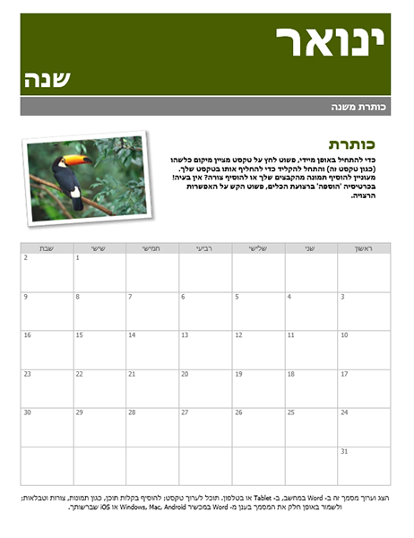 לוח שנה עם תמונה לוח שנה עם תמונה