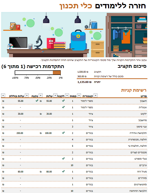 כלי תכנון של חזרה ללימודים כלי תכנון של חזרה ללימודים