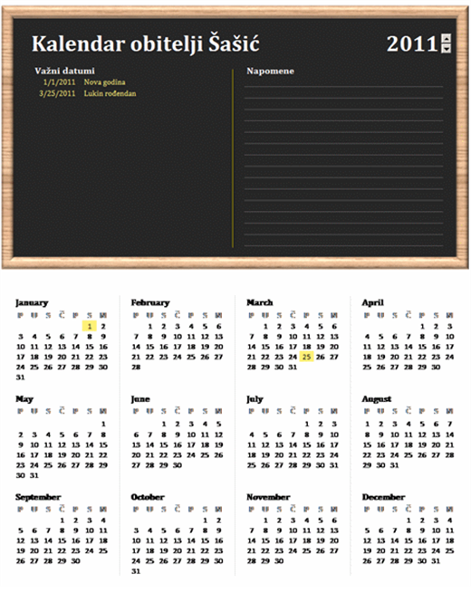 Obiteljski kalendar (godina se postavlja, od ponedjeljka do nedjelje) Obiteljski kalendar (godina se postavlja, od ponedjeljka do nedjelje)