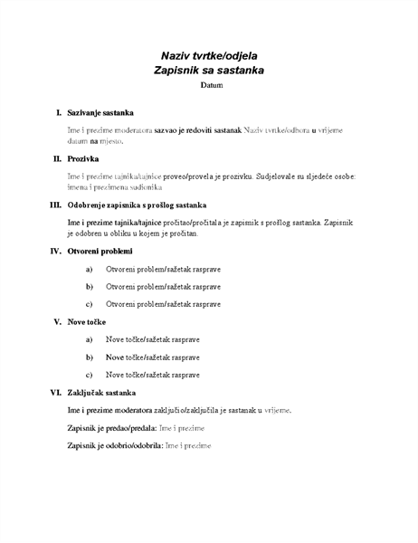 Službeni zapisnik sa sastanka Službeni zapisnik sa sastanka
