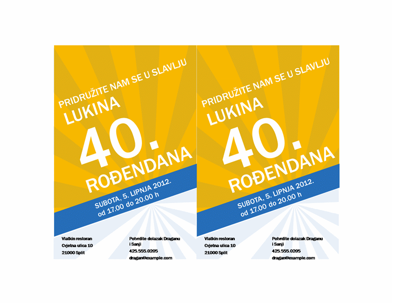 Pozivnica za rođendan (motiv plavih zraka na zlatnoj pozadini) Pozivnica za rođendan (motiv plavih zraka na zlatnoj pozadini)