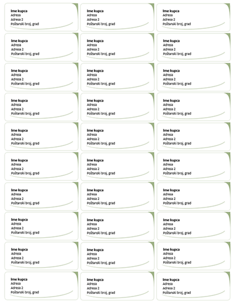 Adresne naljepnice (dizajn Zeleni val, 30 po stranici) Adresne naljepnice (dizajn Zeleni val, 30 po stranici)