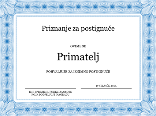 Priznanje za postignuće (plavo) Priznanje za postignuće (plavo)